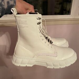White Viron mens 12 vegan leather boots